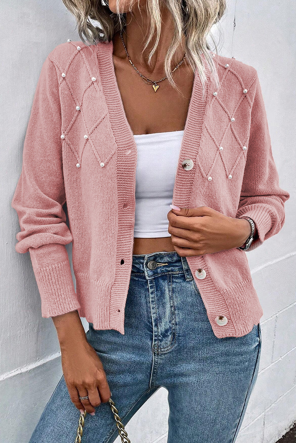 Pearl Trim Button Up Cardigan