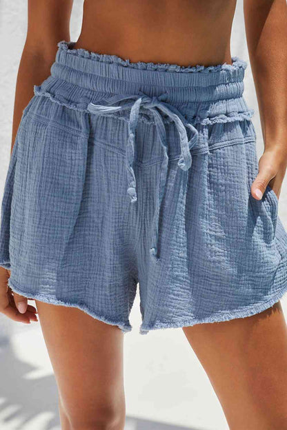 Drawstring Raw Hem Shorts